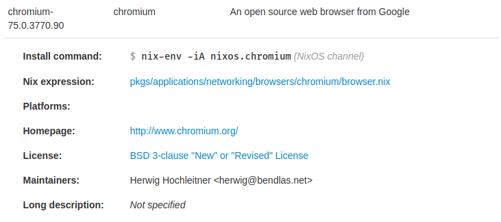 chromium result from the online website